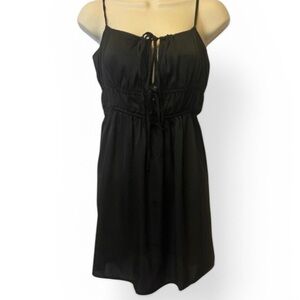 FOREVER 21 Black Mini Dress Large Smocked Bust and Keyhole Tie Spaghetti Strap